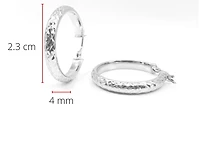 10K White Gold Etched Hoops - 30mm