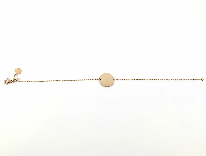 10K Rose Gold Link Chain with Circle Disc Engravable ID Bracelet - 7.25 Inches