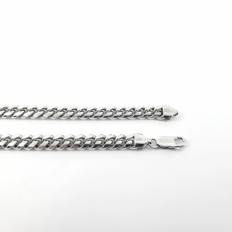 925 Sterling Silver Miami Cuban Rhodium Plated Bracelet with Lobster Clasp