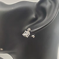 925 Sterling Silver Round and Square Cubic Zirconia Dangle Studs - 11mm