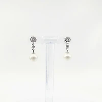 925 Sterling Silver Cubic Zirconia with 8mm Imitation Pearl Dangle Stud