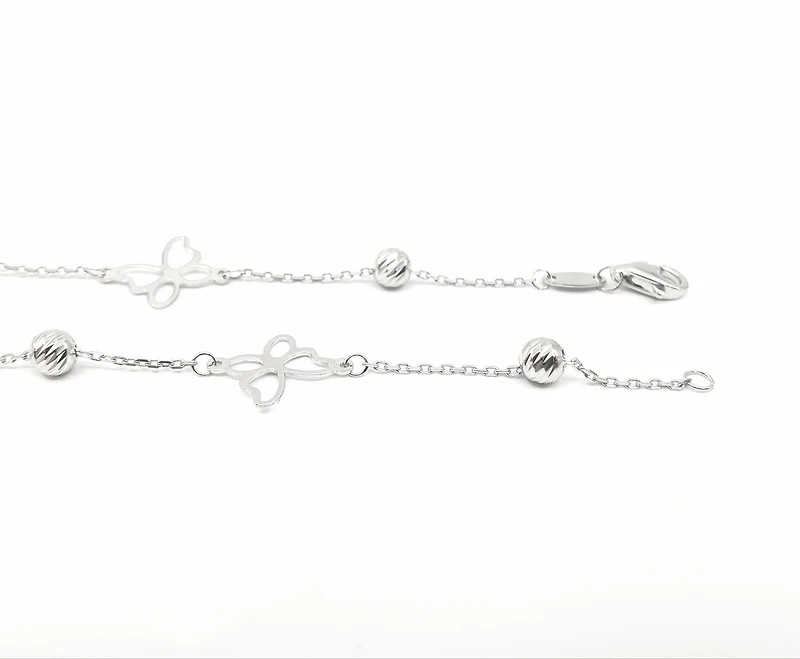 10K White Gold Butterfly Anklet Design with Lobster Clasp - 10 Inches