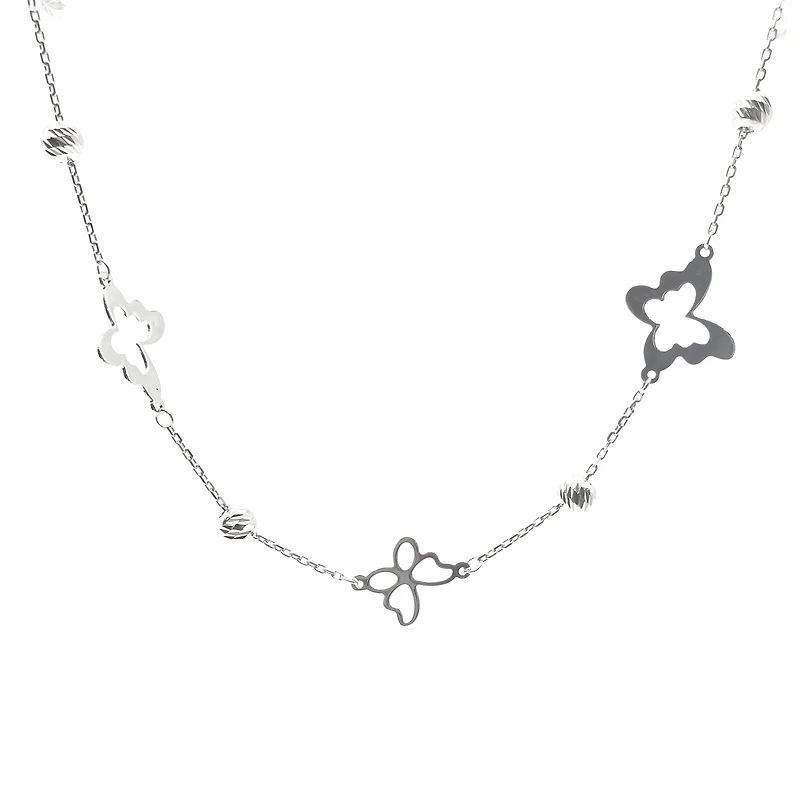 10K White Gold Butterfly Anklet Design with Lobster Clasp - 10 Inches