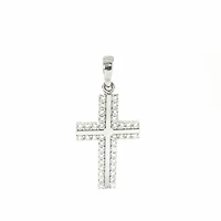10K White Gold Cubic Zirconia Cross - 21mm x 13mm