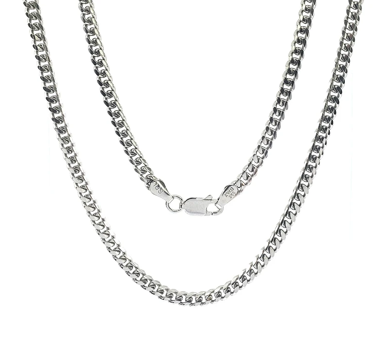 925 Sterling Silver 4.1mm Rhodium Plated Miami Cuban Chain - 24 Inches