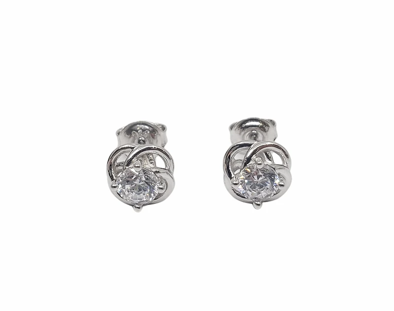 925 Sterling Silver 5mm Cubic Zirconia Knot Stud - 8mm x 8mm