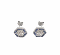 925 Sterling Silver Clear and Blue Cubic Zirconia Hexagon Stud - 12.5mm x 11mm