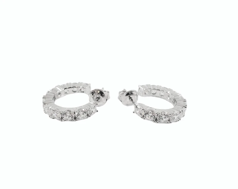 925 Sterling Silver 3.5mm Cubic Zirconia Half Hoop Studs - 18mm