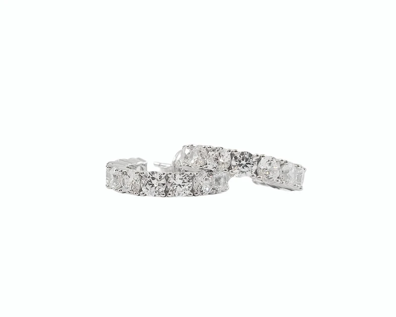 925 Sterling Silver 3.5mm Cubic Zirconia Half Hoop Studs - 18mm