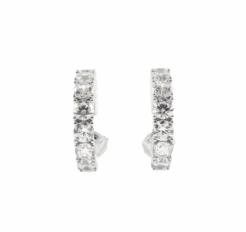 925 Sterling Silver 3.5mm Cubic Zirconia Half Hoop Studs - 18mm