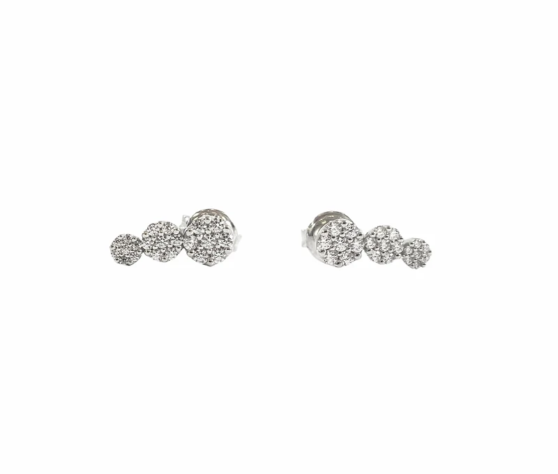 925 Sterling Silver Cubic Zirconia 3 Tier Drop Stud Earrings - 12mm x 5mm