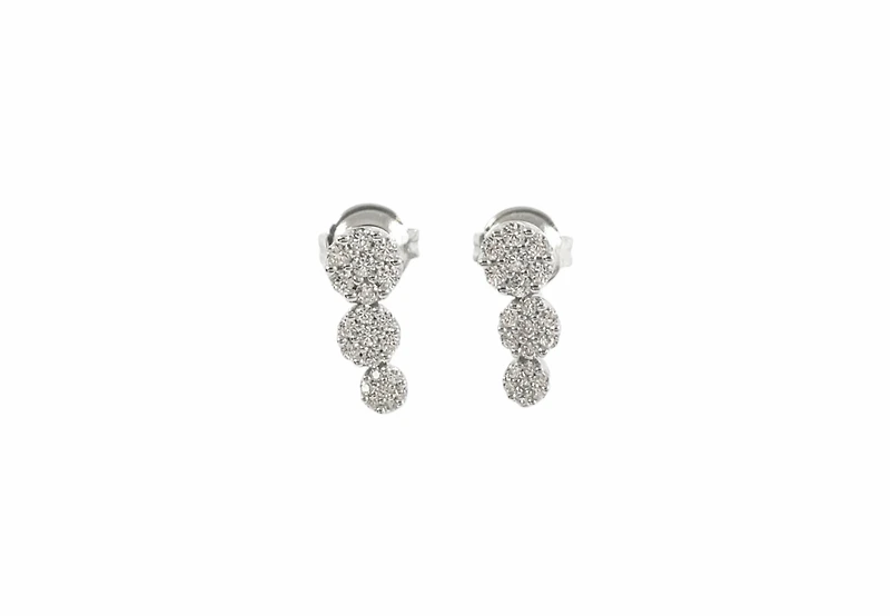 925 Sterling Silver Cubic Zirconia 3 Tier Drop Stud Earrings - 12mm x 5mm