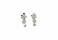 925 Sterling Silver Cubic Zirconia 3 Tier Drop Stud Earrings - 12mm x 5mm