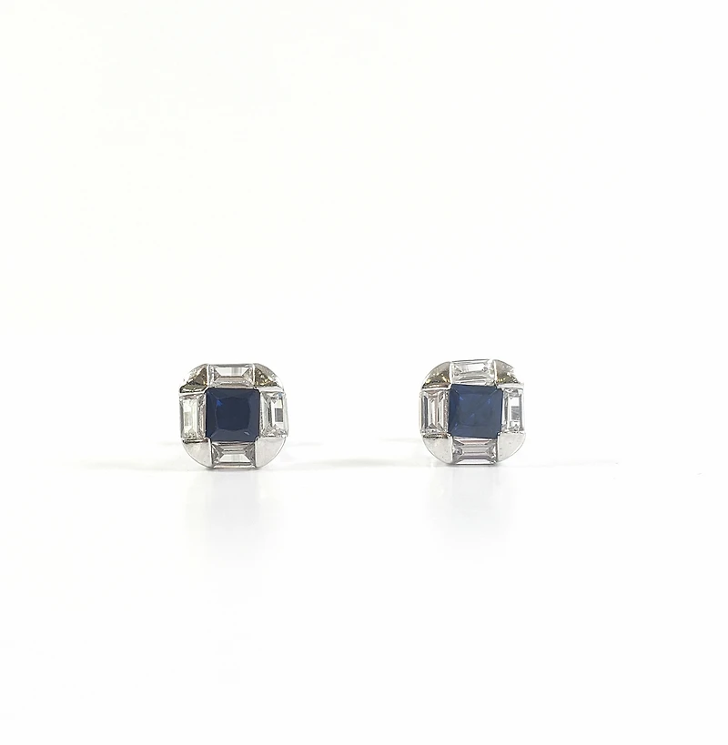 925 Sterling Silver Blue and Clear Cubic Zirconia Stud Earrings - 8mm x 8mm