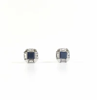 925 Sterling Silver Blue and Clear Cubic Zirconia Stud Earrings - 8mm x 8mm