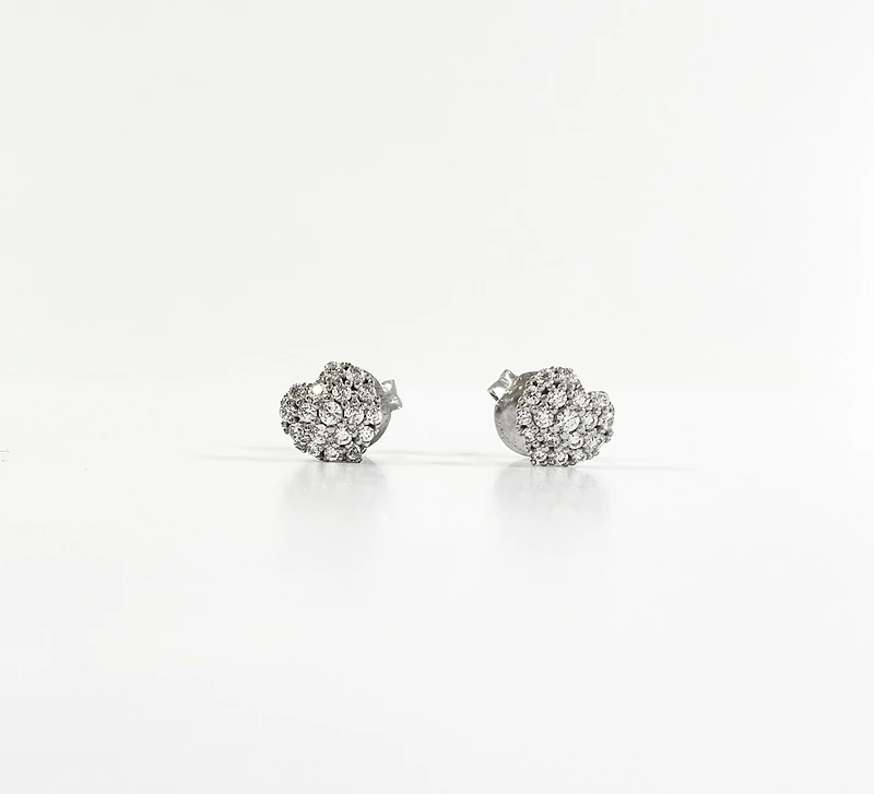 925 Sterling Silver Cubic Zirconia Pave Heart Stud - 7mm x 7mm