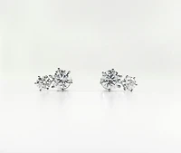 925 Sterling Silver 2 Tier Drop Round Cubic Zirconia Stud Earring - 13mm x 8.5mm