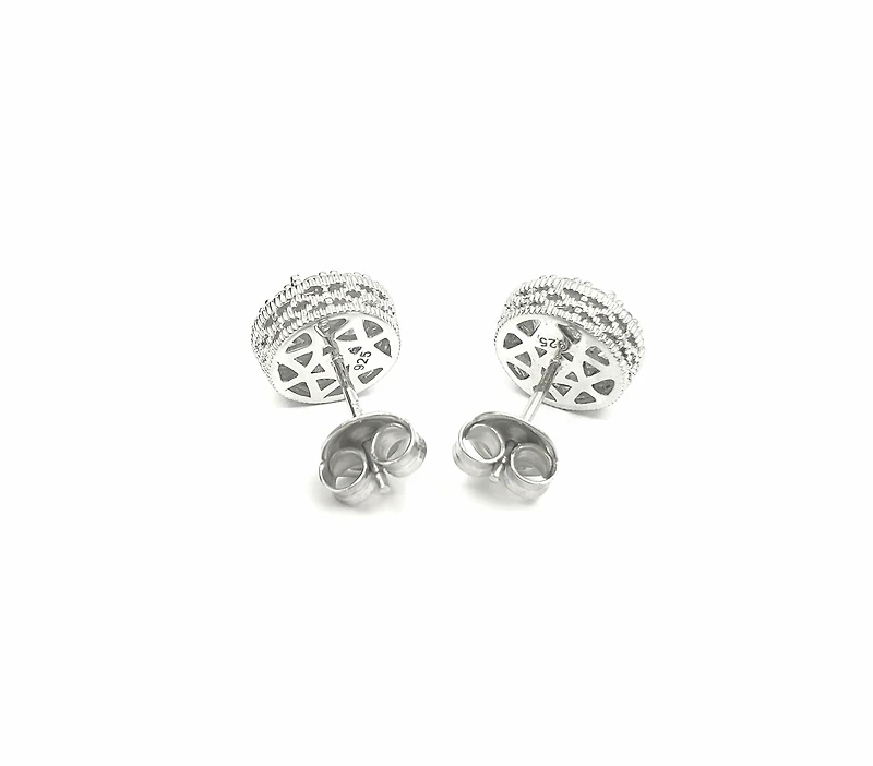 925 Sterling Silver 7mm Cubic Zirconia with Halo Studs - 10mm