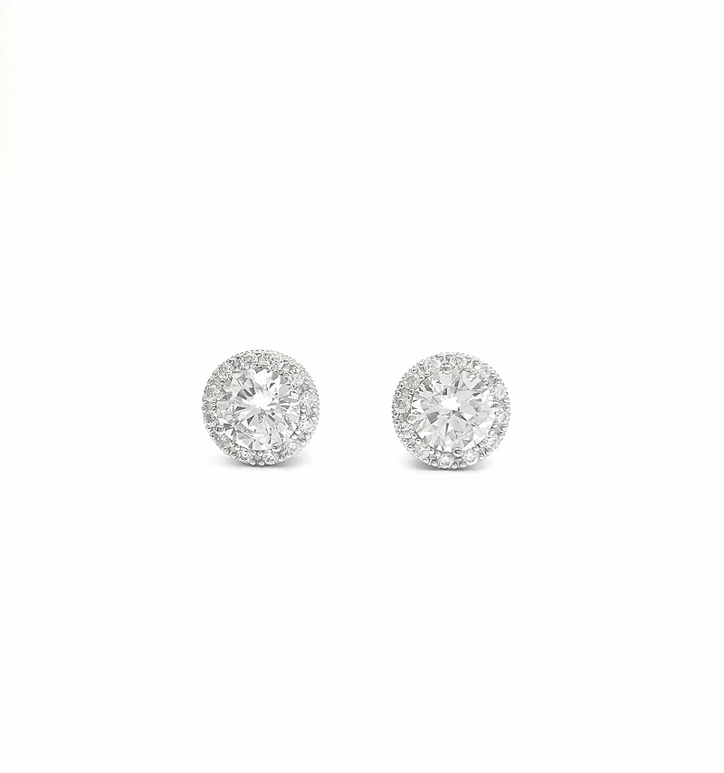 925 Sterling Silver 7mm Cubic Zirconia with Halo Studs - 10mm