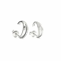 925 Sterling Silver Cubic Zirconia Double Channel Half Hoops - 14mm x 12mm