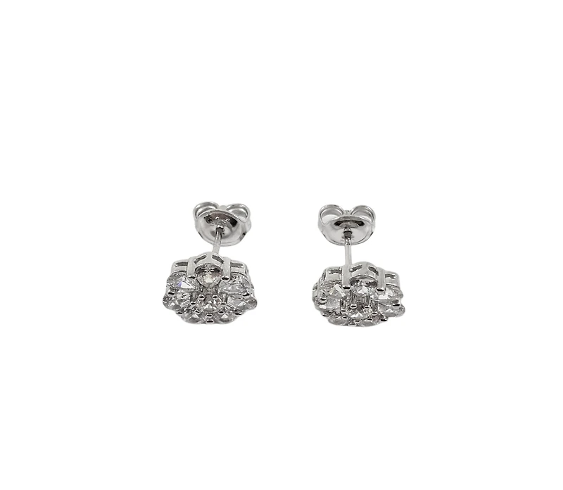 925 Sterling Silver Cubic Zirconia Floral Stud Earrings - 10.5mm