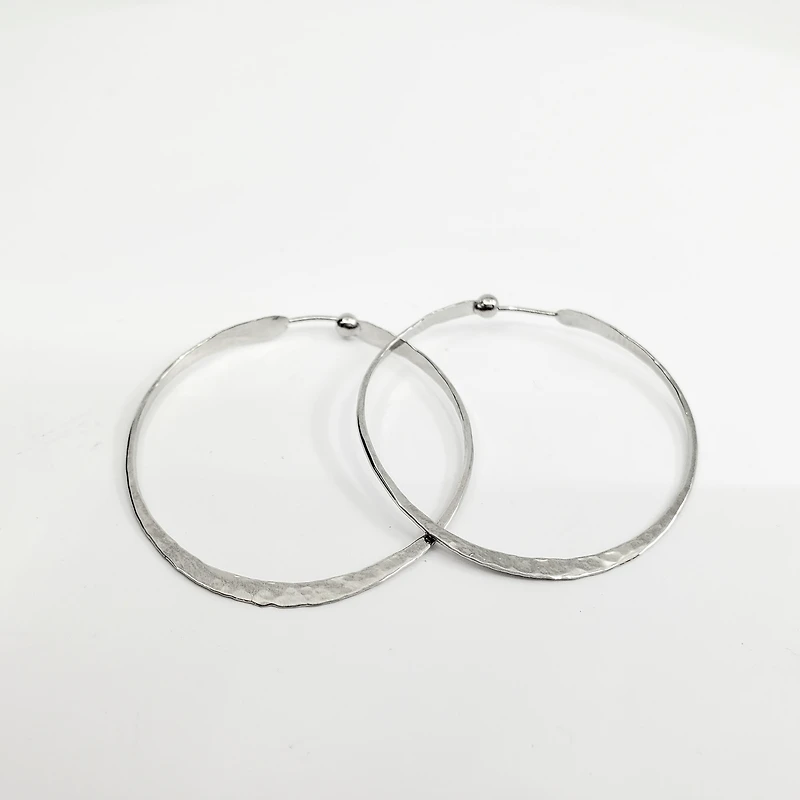 Sterling Silver Hammered Textured Hoop Earrings 39mm