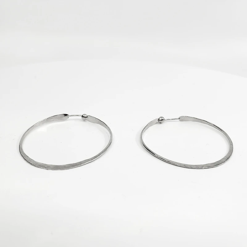 Sterling Silver Hammered Textured Hoop Earrings 39mm