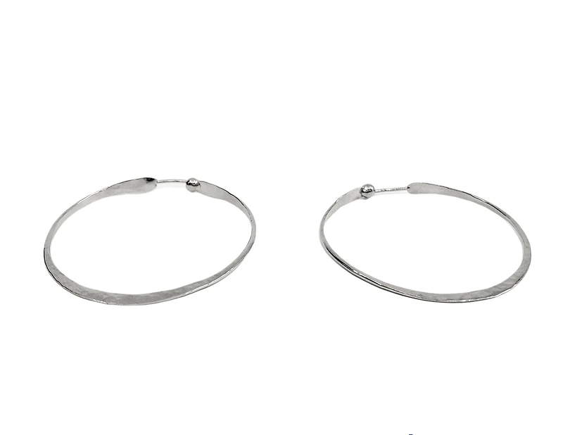 Sterling Silver Hammered Textured Hoop Earrings 39mm
