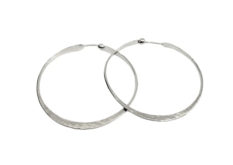 Sterling Silver Hammered Textured Hoop Earrings 39mm