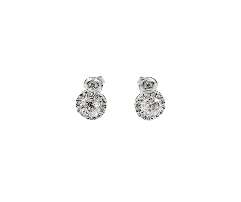 925 Sterling Silver 6mm Round Cubic Zirconia Halo Stud Earrings - 9mm