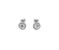925 Sterling Silver 6mm Round Cubic Zirconia Halo Stud Earrings - 9mm