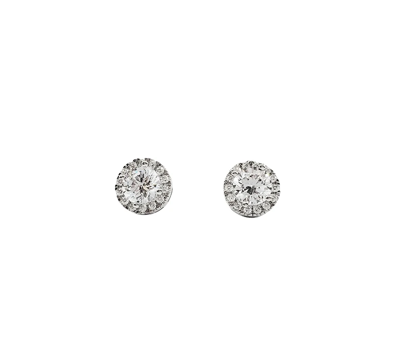 925 Sterling Silver 6mm Round Cubic Zirconia Halo Stud Earrings - 9mm