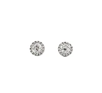 925 Sterling Silver 6mm Round Cubic Zirconia Halo Stud Earrings - 9mm
