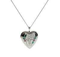 925 Sterling Silver Locket with Cubic Zirconia Cross and Decals with Chain - 18 Inches
