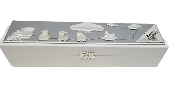 White and Silver Baptism Certificate Holder