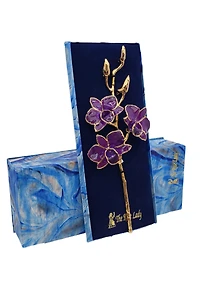 Lacquer Dipped Gold Trimmed Purple Real Dendrobium Orchid Stem