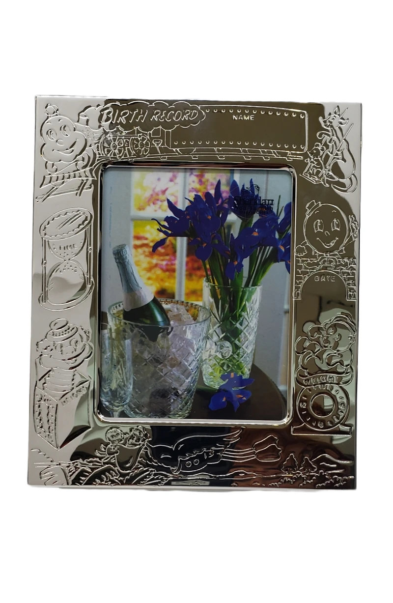 Silver-plated Choo-Choo Birth Record 3.5x5 Photo Engravable Frame