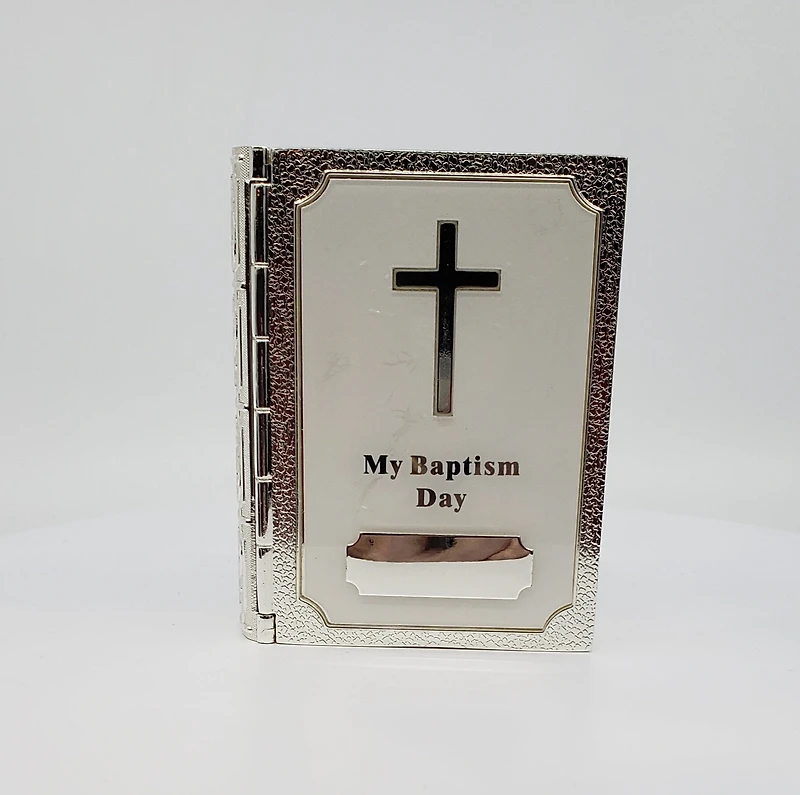 Silver Plated White Bible Trinket Box - Baptism