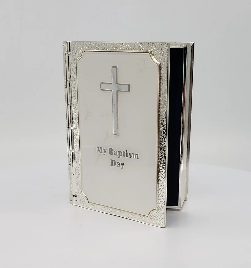 Silver Plated White Bible Trinket Box - Baptism