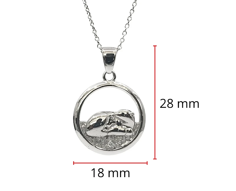 925 Sterling Silver 0.015cttw Canadian Diamond Sleeping Mother Bear and Cub Pendant