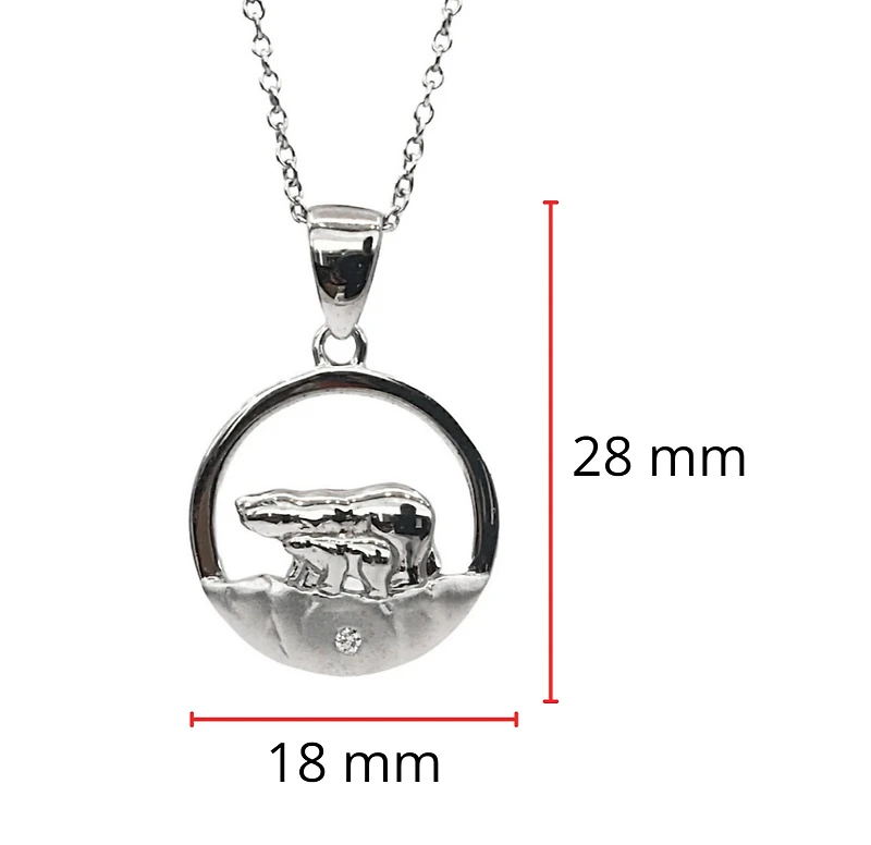 925 Sterling Silver 0.015cttw Canadian Diamond Mother Bear and Cub Pendant