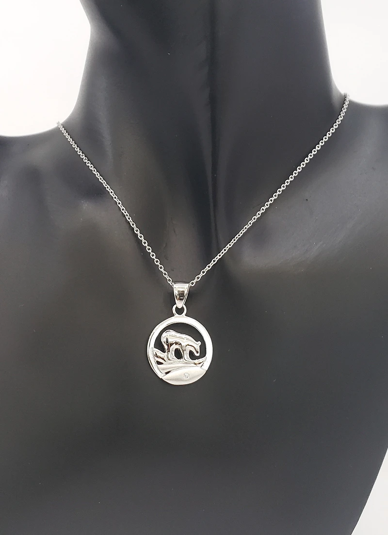 925 Sterling Silver 0.015cttw Canadian Diamond Spirit Bear Pendant