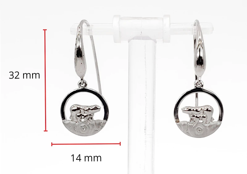 925 Sterling Silver 0.01cttw Canadian Diamond Mother Bear and Cub Dangle Earrings