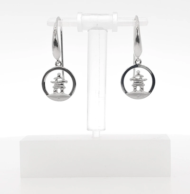 925 Sterling Silver 0.01cttw Canadian Diamond Inukshuk Dangle Earrings