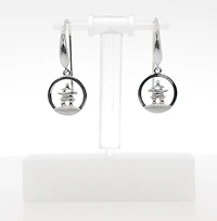 925 Sterling Silver 0.01cttw Canadian Diamond Inukshuk Dangle Earrings