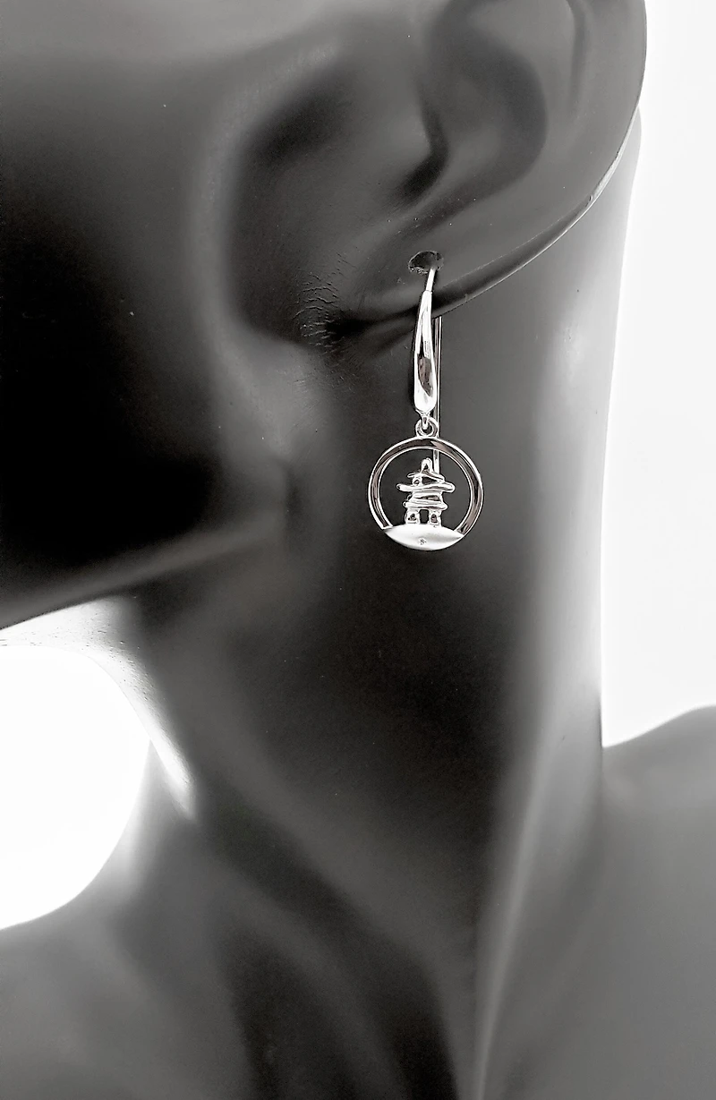 925 Sterling Silver 0.01cttw Canadian Diamond Inukshuk Dangle Earrings