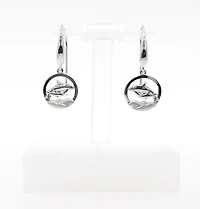 925 Sterling Silver 0.01cttw Canadian Diamond Mother Orca and Calf Dangle Earrings