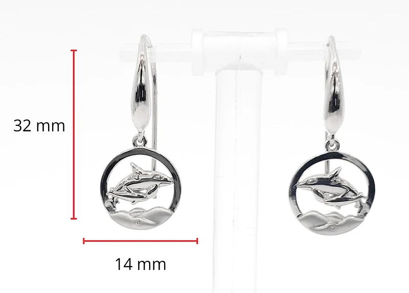 925 Sterling Silver 0.01cttw Canadian Diamond Mother Orca and Calf Dangle Earrings