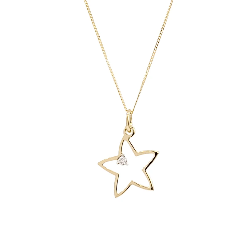 10K Yellow Gold 0.02cttw Diamond Star Pendant, 18"