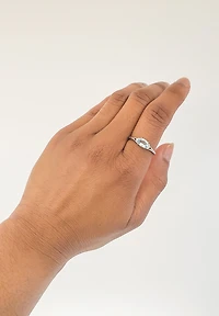 10K White Gold 5x7mm Oval Cut Aquamarine and 0.05cttw Diamond Ring, size 7